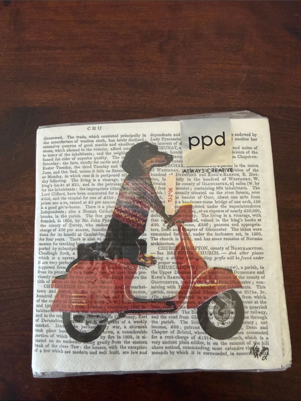 Paperproducts design decorative beverage napkins - Dachshund on scooter